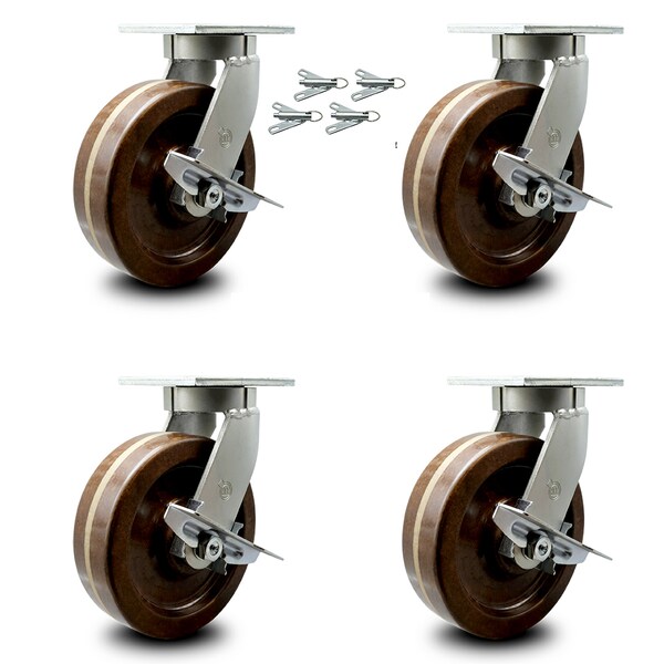 Service Caster 12 Inch Heavy Duty High Temp Phenolic Caster with Brakes and Swivel Locks, 4PK SCC-KP92S1230-PHRHT-SLB-BSL-4 - main